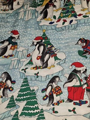 Vtg Concord The Kesslers Christmas Penguins Cotton Fabric 2 Yards 25" X 45" Wide - Image 1 of 4