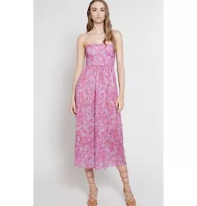 GILNER FARRAR XS Mira Midi Dress Pink Purple Floral Garden Strapless Feminine - Picture 1 of 6