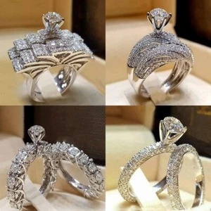 Anillos De Boda Para Mujer Joyería De Compromiso Color Plateado Cubiz Brillante - Foto 1 di 22