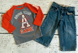 BABY GAP 2 2T Gray Orange "Bring Your A Game" Tee and Denim Jeans  - Picture 1 of 4
