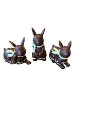Easter Bunny Rabbit Figurines Chocolate Brown with Yellow Ribbon Easter Decor