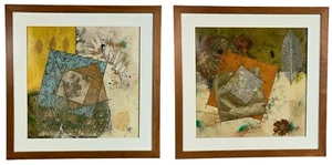 Heather Judge Artist Original Mixed Media Art Large Set Of 2 Signed Warm Tones - Picture 1 of 6