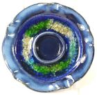Art Pottery Blue Glaze Crinkle Crackle Glass Trinket Dish Tealight Holder