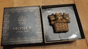 NIB MONET 3 Cats Christmas PIN BROOCH VINTAGE - Picture 1 of 5