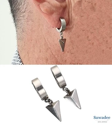 Orecchini a cerchio con triangolo pendente in acciaio per uomo donna in argento - Immagine 1 di 4