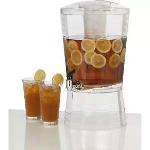 Acrylic Beverage Dispenser 3 Gallon Clear Drink Server Dripless Spigot Ice Core - Picture 1 of 6