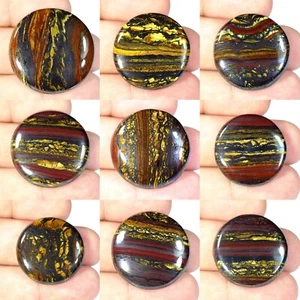 Top Natural Golden Fire Red Iron Tiger Round Cabochon Gemstone BS- - Picture 1 of 10