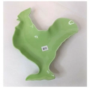 Rooster Chicken Serving Plate Green Home Essentials Pottery Ceramic Figurine NEW - Picture 1 of 8