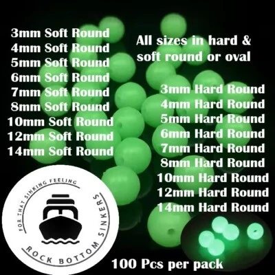 Lumo Glow Beads Fishing - Green 38 Sizes Oval, Round, Soft, Hard - Free Postage - image 1 of 4