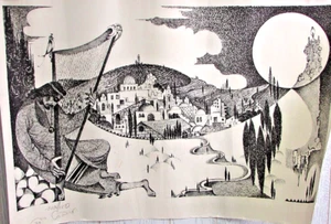MOSHE BERNSTEIN Jewish Artist Signed Print 60s MCM Harp Harpist Abstract 102/150 - Picture 1 of 10