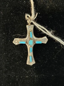 Indianer Sterlingsilber Türkis & Koralle doppelseitiges Kreuz - Bild 1 von 2