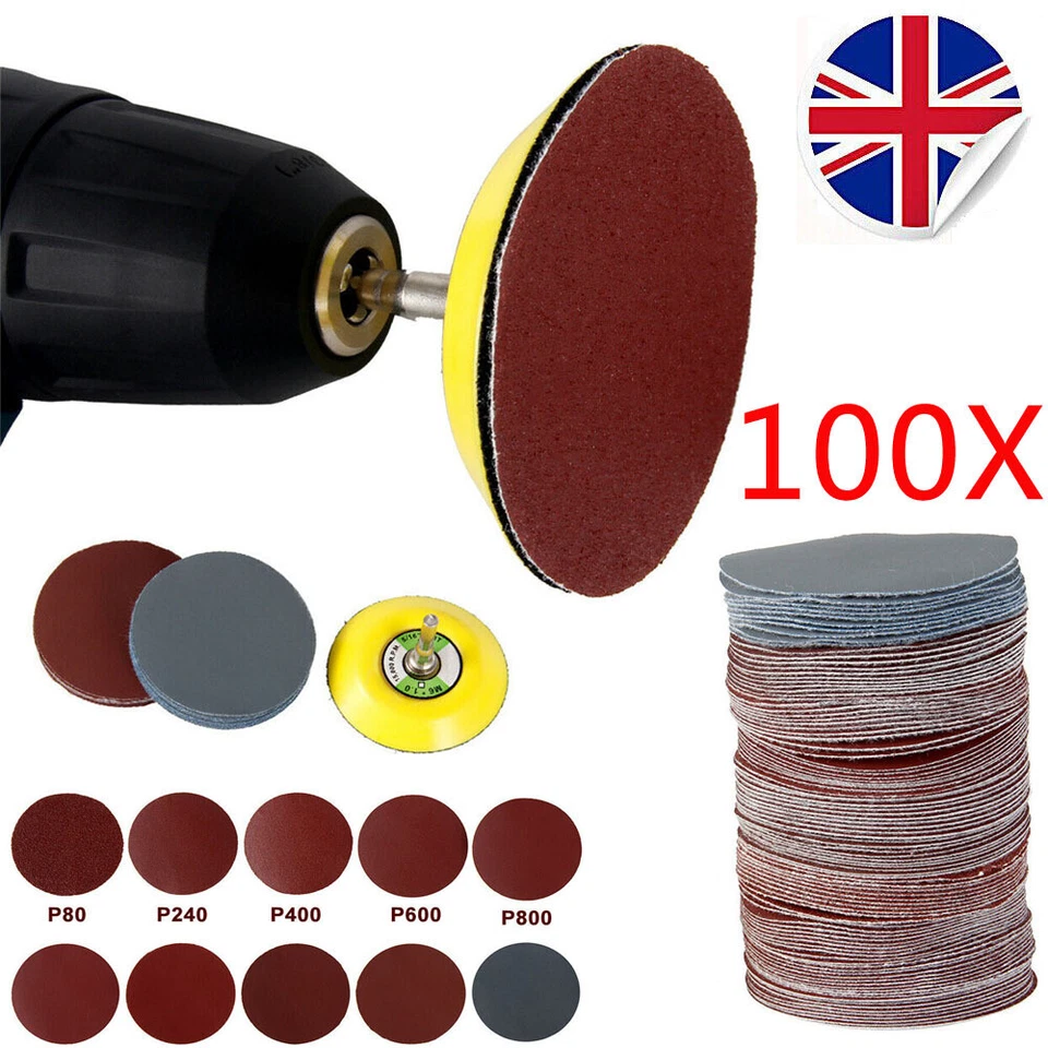 100Pcs 3" 80-3000 Grit Sanding Discs Sandpaper Pads for Drill Wet Dry Hook Loops - Image 1 of 4
