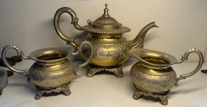 Vintage Art Deco TRIO COFFEE/TEA Pot EPNS JSC? MILK JUG AND SUGAR ENGRAVED - Picture 1 of 10