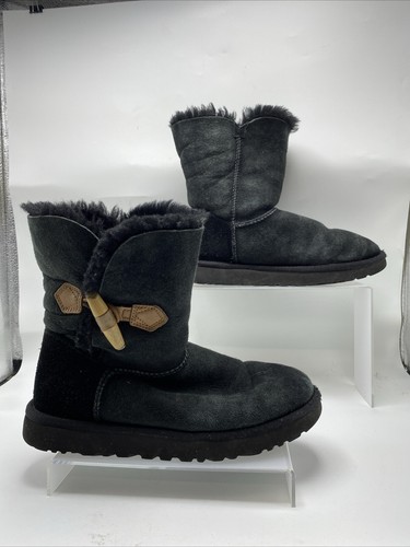 Stivali UGG Keely donna taglia 7 neri scamosciati lana montone chiusura a levetta 3308