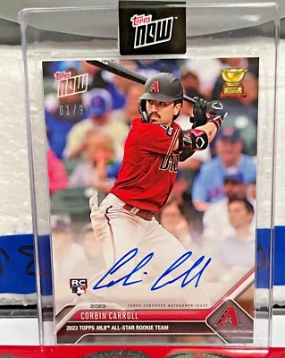 Dbacks On-Card Auto #61/99 Or Less Corbin Carroll 2023 MLB TOPPS NOW Rookie Cup - Image 1 of 3