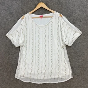 Together Blouse Top Womens 44 White Beaded Short Slit Sleeve Lined Party 35331 - Picture 1 of 11