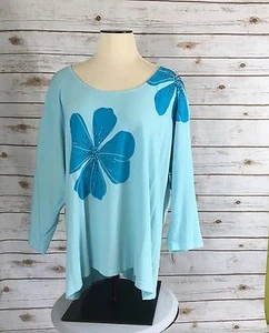 CD Daniels Pullover Bluse Damen 2x Blau Hi-Low Nylon 3/4 Arm Rundhalsausschnitt  - Bild 1 von 12