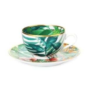 Hermes Passifolia Tea Cup Saucer Tableware Green Botanical Floral Auth New 200ml - Picture 1 of 9