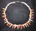 VTG Tribal Orange Peach Pink Skin Natural Coral Spike Claw Necklace 925 Clasp
