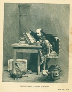 1890's Wood Engraving "CLAUDE FROLLO TEACHING QUASIMODO" vol.1 SV4. - Picture 1 of 2