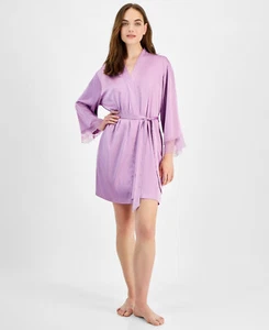 I.n.c. Bata de satén elástica con ribete de encaje para mujer International Concepts, F.Lila, S - Imagen 1 de 2