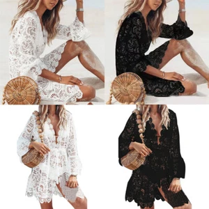 Ladies Beach Bikini Vertuschen Sarong Robe Swnewear Lace Häkeln Häkeln : - Picture 1 of 13