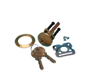Garage Door Rim Cylinder Lock with Trim Ring, 5-Pin Lock, Solid Brass Face - Picture 1 of 2