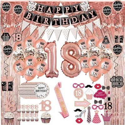 New 18th birthday decorations girls rose gold party Banner balloons & more - Image 1 of 4
