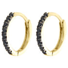 10K Yellow Gold Real Black Diamond Prong Set Hoop Earrings 0.45" Huggie 0.11 CT.