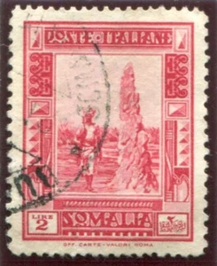 1932 Somalia Pittorica 2 lire rosso dent. mista 14x12 usato cert. Colla - Picture 1 of 1
