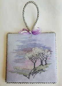 Frosty Trees  Finished Completed Cross Stitch Christmas Ornament Door Hanger - Picture 1 of 2