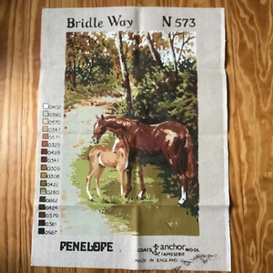 Penelope Needlepoint - COUNTRY LANE - Cotton Canvas N573 Horses 19” x 13” - Picture 1 of 9