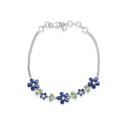 Floral Sterling Silver Natural Kyanite Gemstone Chrome Diopside Bracelet Jewelry - Image 1 of 2
