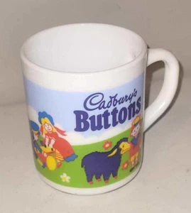 Vintage Cadbury's Buttons Chocolate Mug Arcopal Milk Glass Retro Kitsch 1980s - Picture 1 of 2