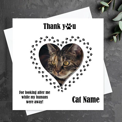 Thank you for looking after the cat Personalised photo card cat any name  - Image 1 of 4