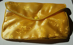 2 xLg 4x6.5" Yellow with gold Flower Chinese Fabric JewelryCharm Zipper Gift Bag