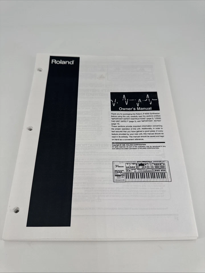 ROLAND JP-8000 SYNTHESIZER OWNER'S MANUAL - JP 8000 - JP8000 - Image 1 of 4