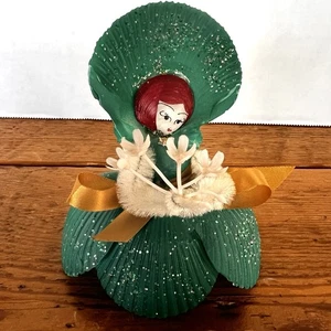 Vintage handgefertigte Muschel Dame Puppe Figur Volkskunst 4,5 Zoll groß 1971 - Bild 1 von 9