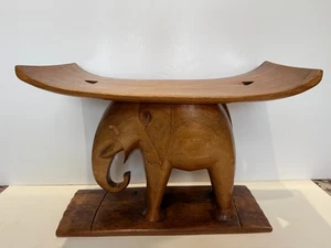 Hand Carved Wooden Elephant Stool / Bench – 21.5” x 10.25” x 15.5” High, Vintage - Picture 1 of 6