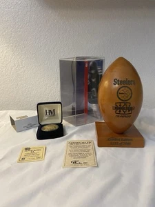 Steelers SB XL Limited Edition Engraved Football And 24kt Gold Flip Coin Lot - Picture 1 of 12