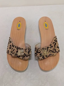 SANDALIA DE MADERA DR SCHOLL'S 6 DE COLECCIÓN CUERO GAMUZA LEOPARDO HECHA EN ITALIA ORIGINAL - Imagen 1 de 8