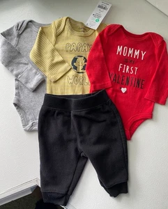 CARTER'S Newborn Set of 4 - Lng Slv (3) & Fleece Pants - Papa's World& Valentine - Picture 1 of 4