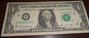 2013 $1 FEDERAL RESERVE NOTE FANCY SER. 6 IN A ROW - ST. LOUIS - H 69999990 C - Picture 1 of 6