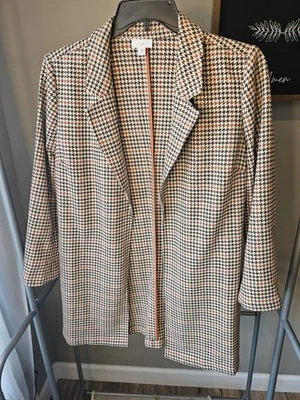 J. Jill Brown & Orange Houndstooth Longline Open Front Jacket Size Petite Med - Image 1 of 4