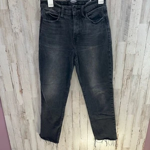 Old Navy Extra High-Waisted Sky-Hi Straight Raw-Hem Black Jeans for Women 4 - Bild 1 von 8