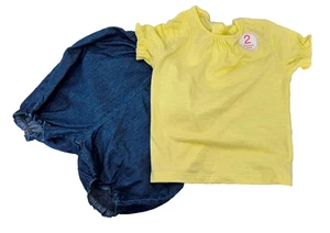 NEXT Baby Girls Short Sleeve Top Yellow & Blue Shorts 2 Piece Set 12-18 Mnth - Picture 1 of 2