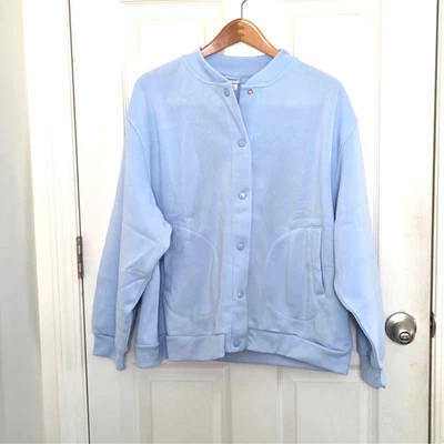 Mujer Haband Azul Claro Sudadera Chaqueta Frontal Atascada con Bolsillos Talla XLP Foto 1 de 4