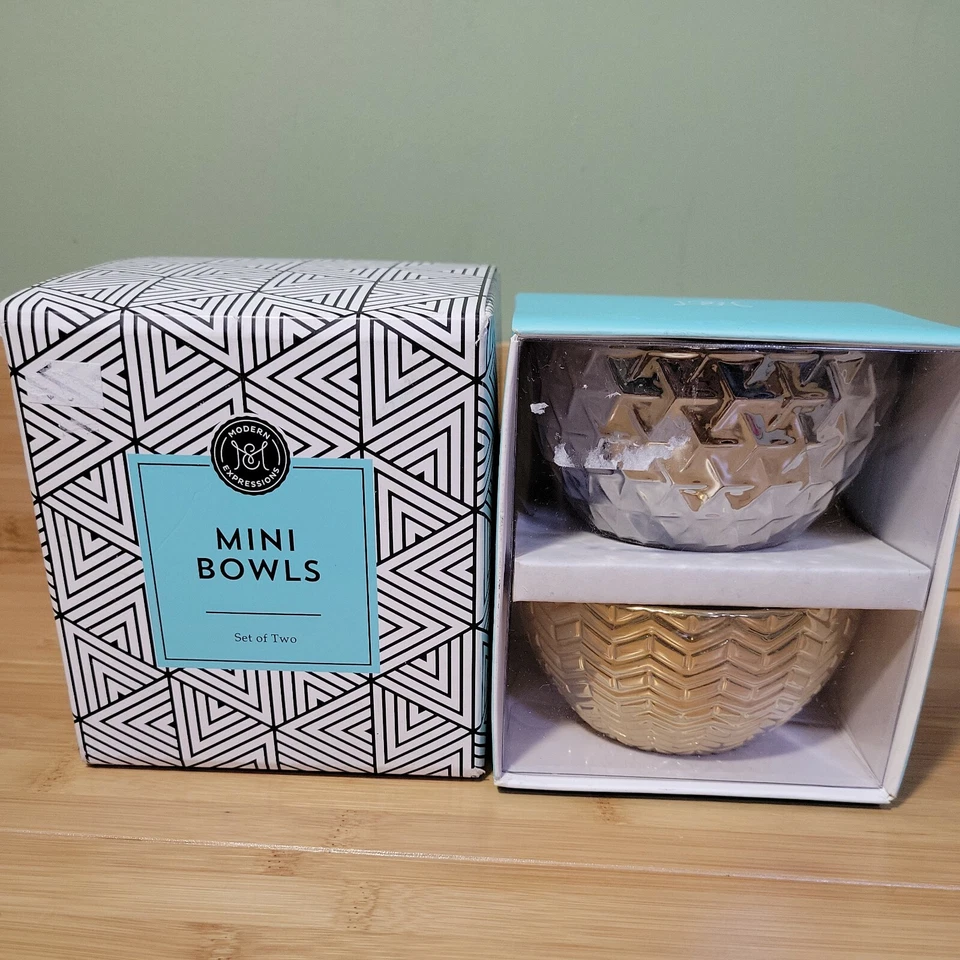 Modern Expressions Mini Bowls 4 Inch - Metallic Gold & Silver Tone - Image 1 of 4