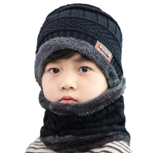 Kids Boys Girls Winter Hat and Scarf Set Warm Fleece Lined Knitted Beanie Cap AU - Picture 1 of 14
