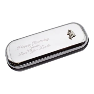 Pewter Hare Design with Engraved Message Chromed Glasses Case Box - Picture 1 of 4